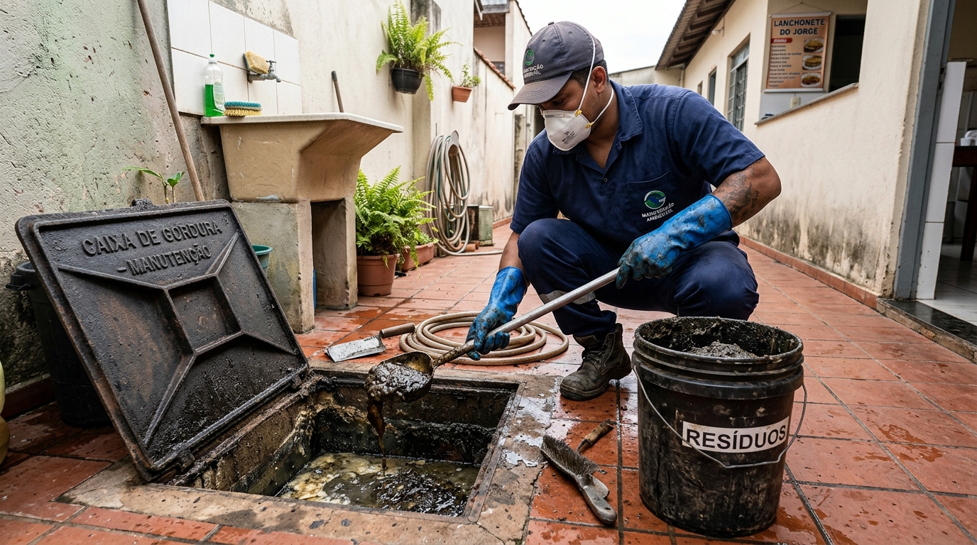 Remoção de resíduos da caixa de gordura em Campinas‑SP